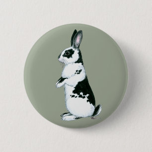 Badge Rond 5 Cm Lapin : Noir et Blanc