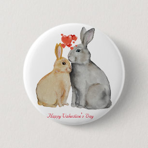 Badge Rond 5 Cm lapins d'aquarelle Heureuse Sainte-Valentin