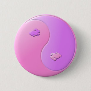 Badge Rond 5 Cm Lapins Yin Yang de Pâques