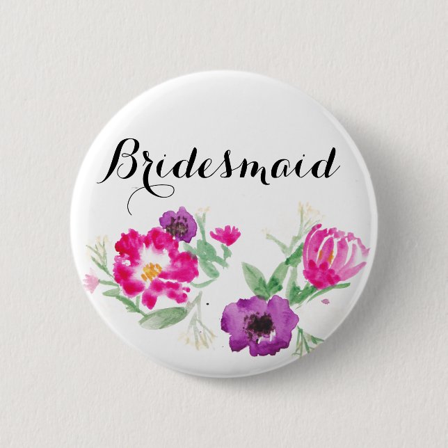 Badge Rond 5 Cm L'aquarelle de demoiselle d'honneur fleurit le (Devant)