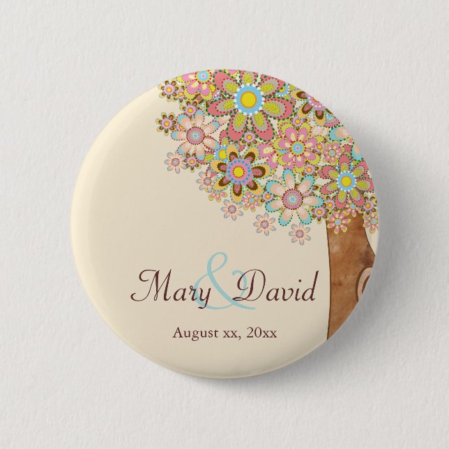 Badge Rond 5 Cm L'arbre des économies d'amour la date (Devant)