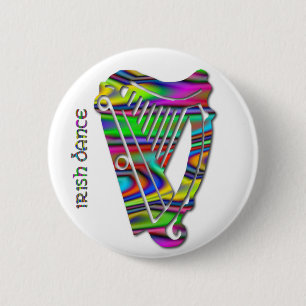 Badge Rond 5 Cm L'arc-en-ciel de danse d'Irlandais colore l'harpe