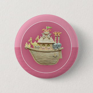 Badge Rond 5 Cm L'arche de Noé rose