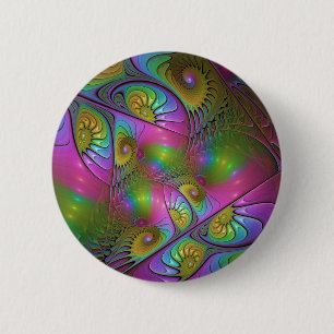 Badge Rond 5 Cm L'Art Fractal Abstrait, Lumineux Et Coloré