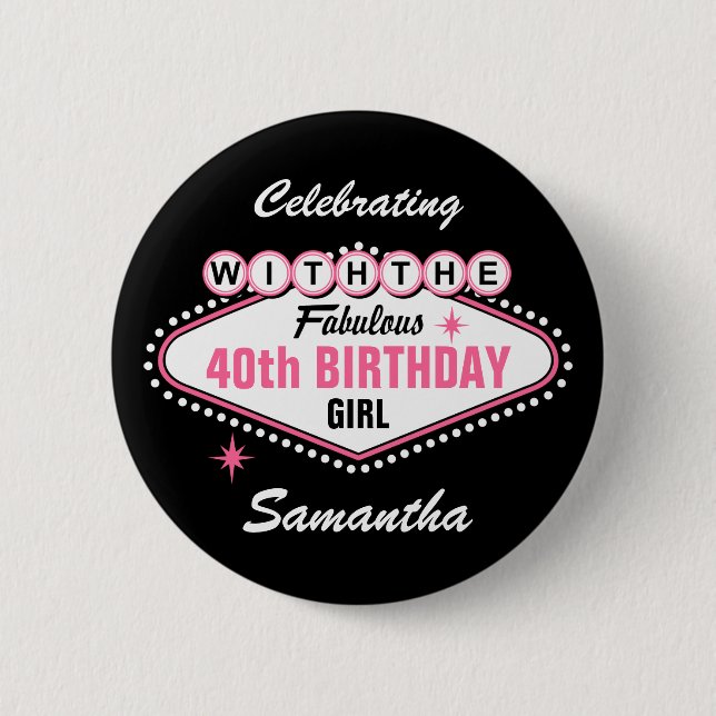 Badge Rond 5 Cm Las Vegas Pink fête avec (Devant)