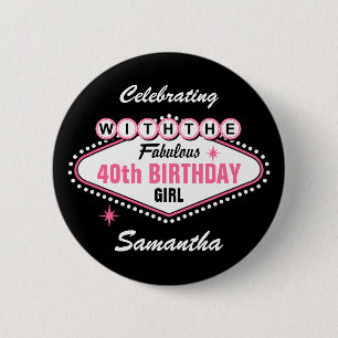 Badge Rond 5 Cm Las Vegas Pink fête avec