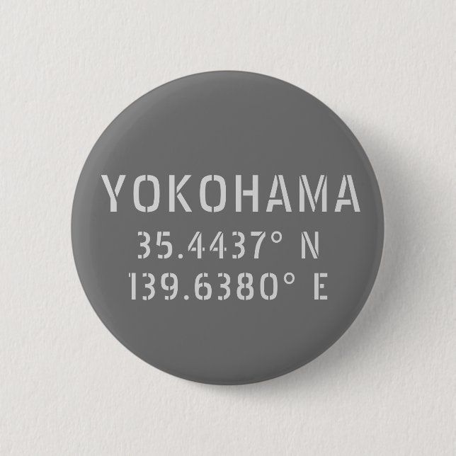 Badge Rond 5 Cm Latitude et longitude Yokohama (Devant)