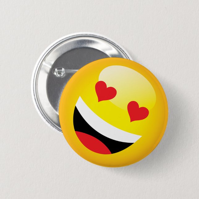 Badge Rond 5 Cm Laughing Heart Eyes Kawaii Emoji (Devant & derrière)