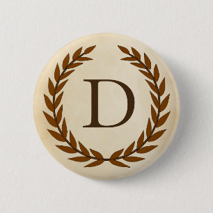 Badge Rond 5 Cm Laurel Wreath sur le parchemin Monogramme initial 