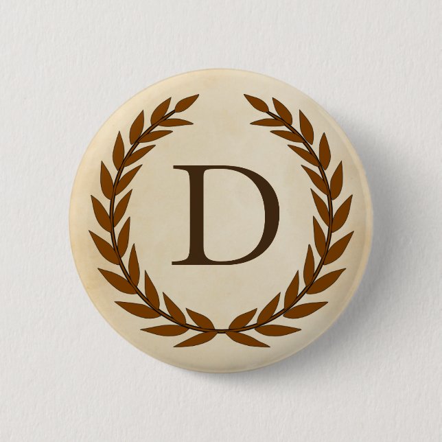 Badge Rond 5 Cm Laurel Wreath sur le parchemin Monogramme initial  (Devant)