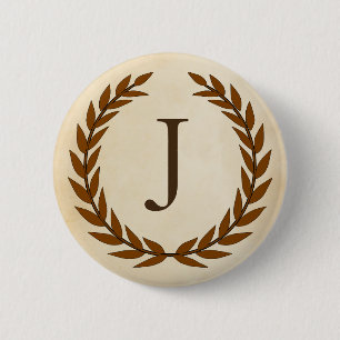 Badge Rond 5 Cm Laurel Wreath sur le parchemin Monogramme initial
