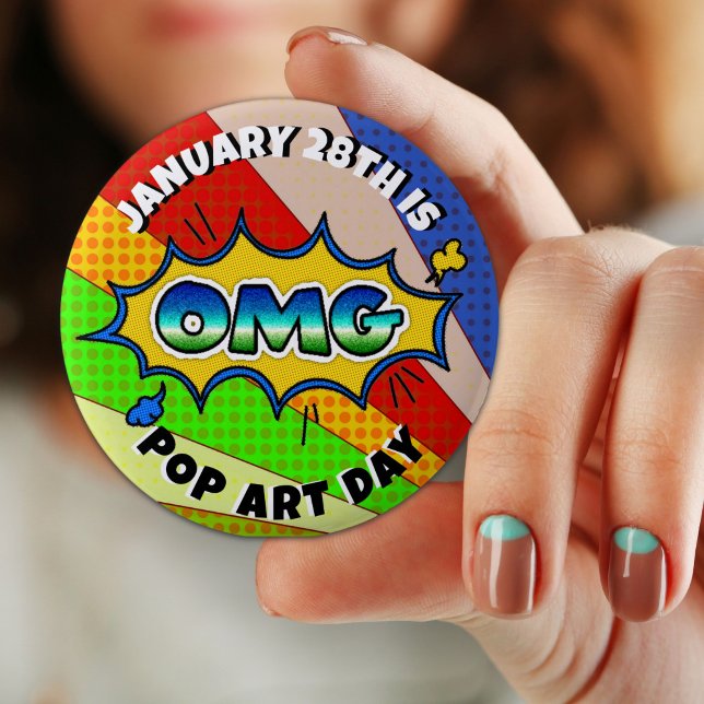 Badge Rond 5 Cm Le 28 janvier est Pop Art Day | Bouton Vacances (Créateur téléchargé)