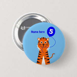 Badge Rond 5 Cm le 5ème tigre d'anniversaire ajoutent le bleu