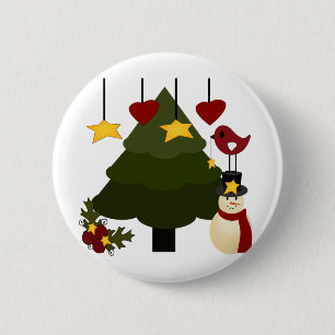 Badge Rond 5 Cm Le bonhomme de neige mignon d'arbre de vacances de