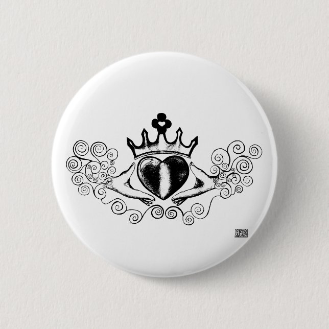 Badge Rond 5 Cm Le Claddagh (noir) (Devant)
