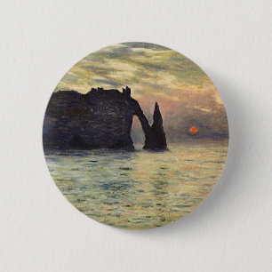 Badge Rond 5 Cm Le Cliff Etretat, coucher de soleil de Claude Mone