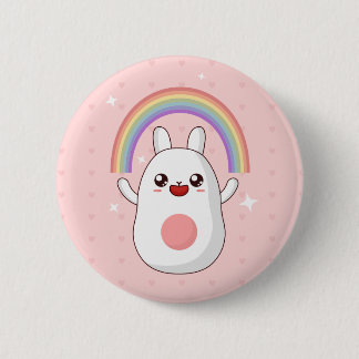 Badge Rond 5 Cm Le joyeux lapin arc-en-ciel