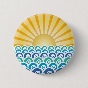 Badge Rond 5 Cm Le long du bouton de bleu de vagues