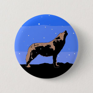 Badge Rond 5 Cm Le loup hurlant en hiver - Art original de la faun
