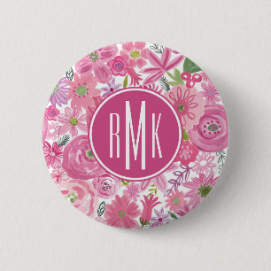 Badge Rond 5 Cm Le monogramme je dentelle le motif floral