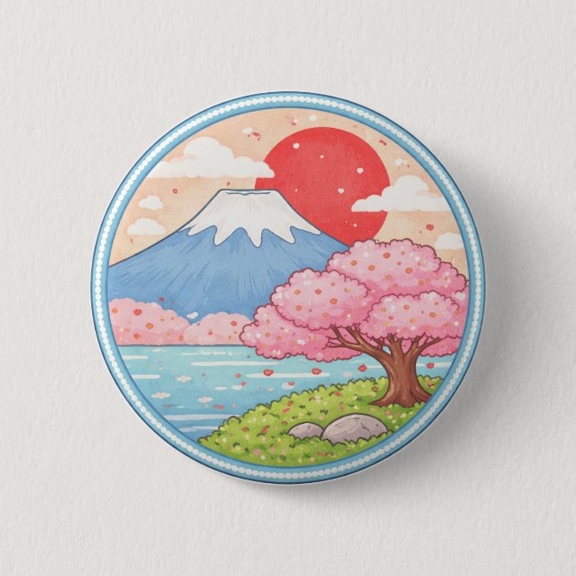 Badge Rond 5 Cm le mont Fuji du Japon (Devant)