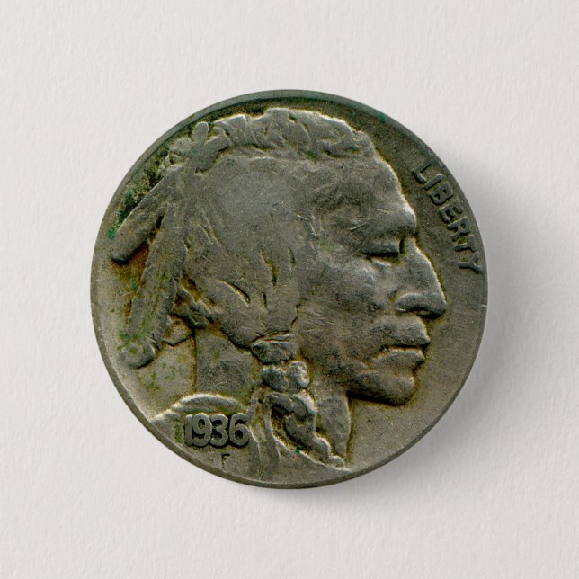 Badge Rond 5 Cm Le nickel de "Buffalo" des 1936 USA dirige le (Devant)