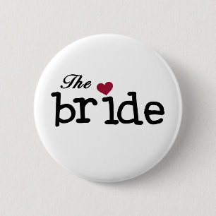 Badge Rond 5 Cm Le noir de jeune mariée avec le coeur rouge