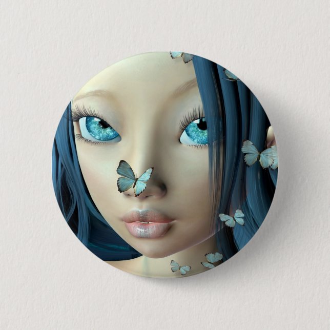 Badge Rond 5 Cm Le papillon embrasse le bouton (Devant)