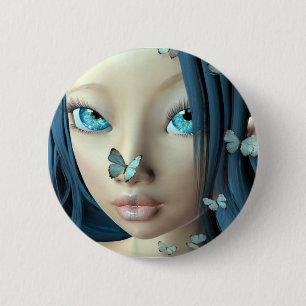 Badge Rond 5 Cm Le papillon embrasse le bouton