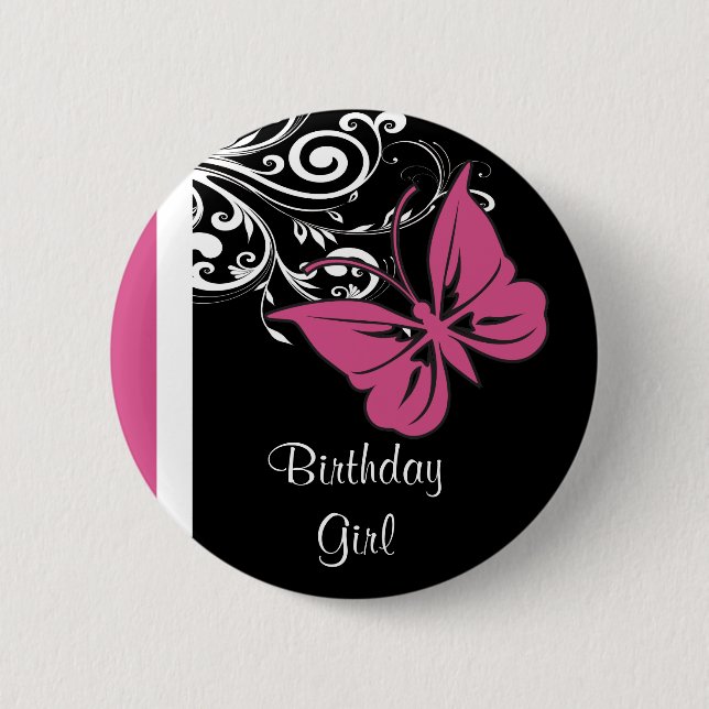 Badge Rond 5 Cm Le papillon personnalisé tourbillonne rose de (Devant)
