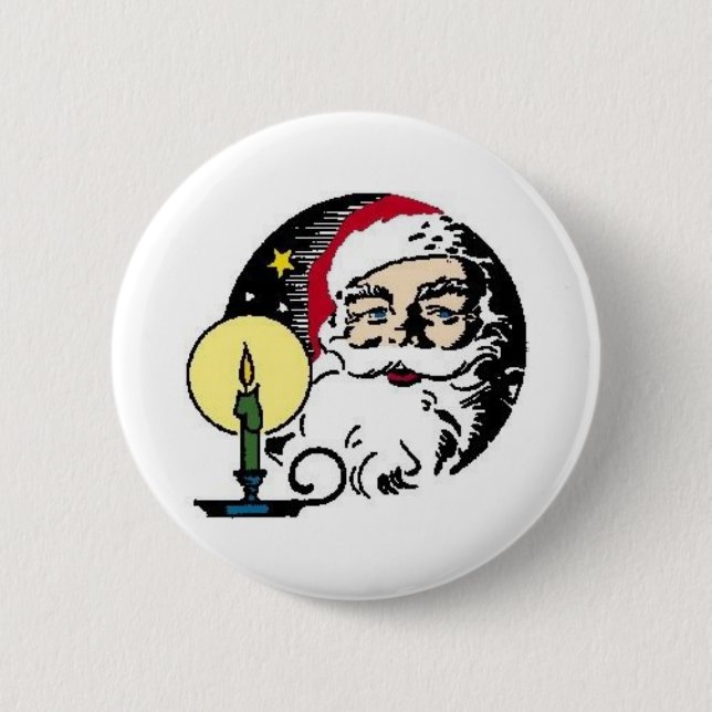 Badge Rond 5 Cm Le Père Noël Aux Chandelles (Devant)