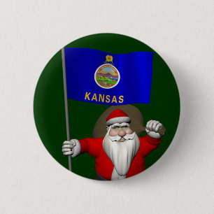 Badge Rond 5 Cm Le Père Noël Avec L'Enseigne Du Kansas