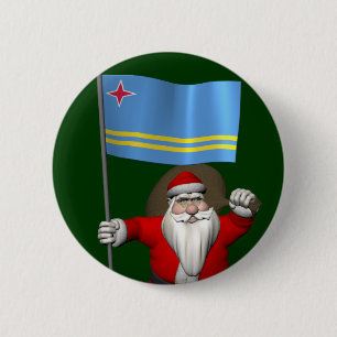 Badge Rond 5 Cm Le Père Noël Avec L'Ensigne D'Aruba