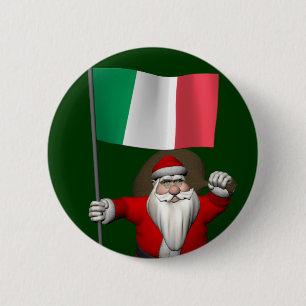 Badge Rond 5 Cm Le Père Noël Avec L'Ensigne D'Italie