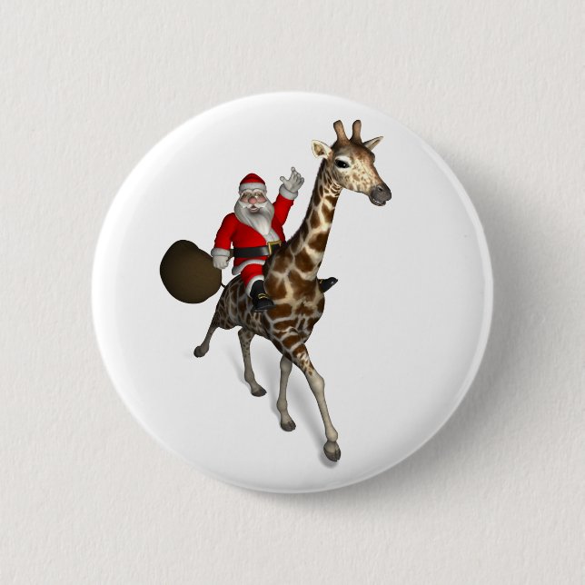 Badge Rond 5 Cm Le Père Noël Monte Une Girafe (Devant)