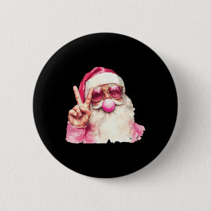 Badge Rond 5 Cm Le Père Noël souffle la bulle gomme rose Sungels C