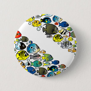 Badge Rond 5 Cm Le plongeur de Scubadorable diminuent vers le bas