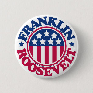 Badge Rond 5 Cm Le Président Franklin Roosevelt des USA
