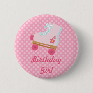 Badge Rond 5 Cm Le rose pointille le bouton d'anniversaire de