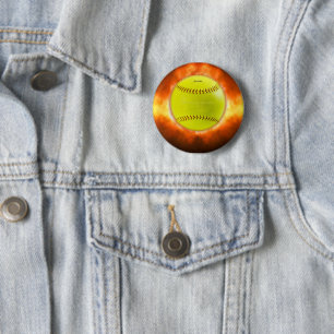 Badge Rond 5 Cm Le softball de SlipperyJoe sur feu flammes feu feu