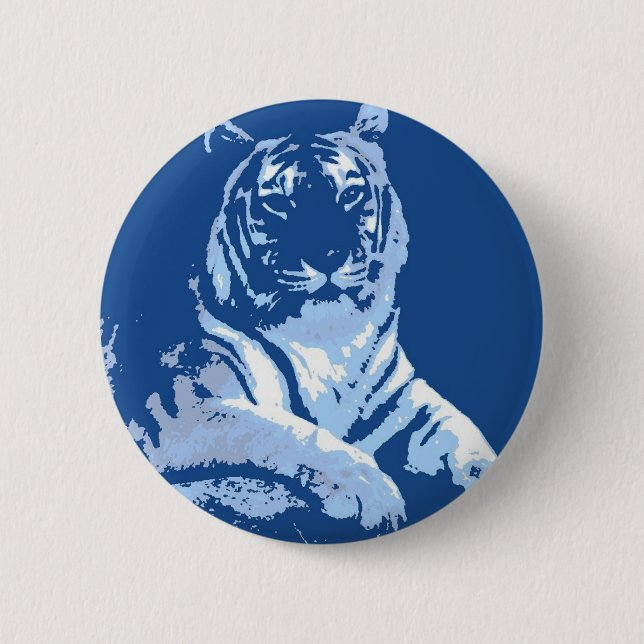 Badge Rond 5 Cm Le tigre bleu pop Art (Devant)