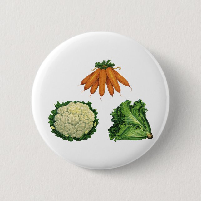 Badge Rond 5 Cm Légumes Anciens; Carottes, Chou-fleur, Laitue (Devant)