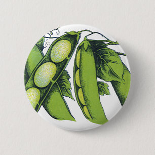 Badge Rond 5 Cm Légumes vintages ; Haricots de Lima, Aliments Agri