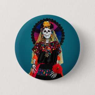 Badge Rond 5 Cm L'élégante Catrina dans l'attrait traditionnel mex