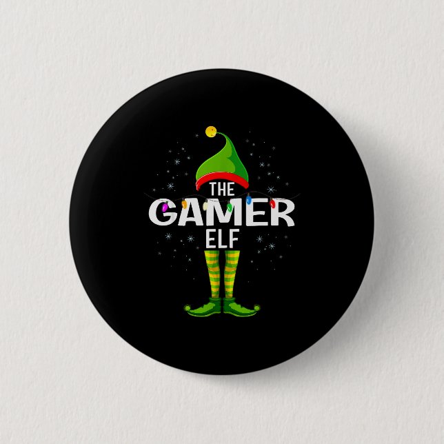 Badge Rond 5 Cm L'Elf Gamer de Noël Groupe Familial Pyjama  (Devant)