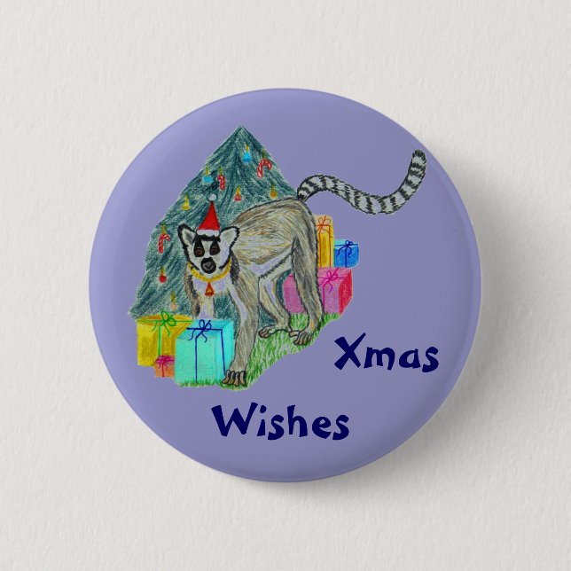 Badge Rond 5 Cm Lémur de Noël (Devant)