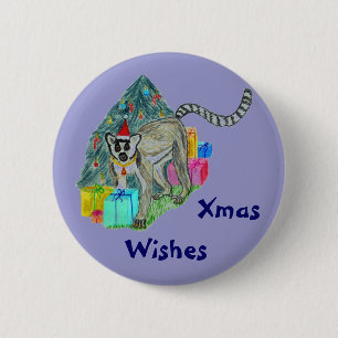 Badge Rond 5 Cm Lémur de Noël