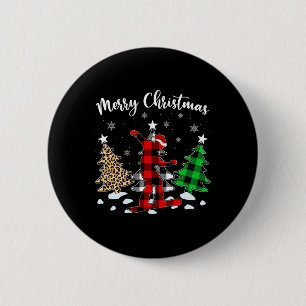 Badge Rond 5 Cm Leopard Buffalo Plaid Snowboard Player Christma