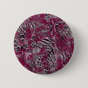 Badge Rond 5 Cm Léopard tigre gris marron moucheté