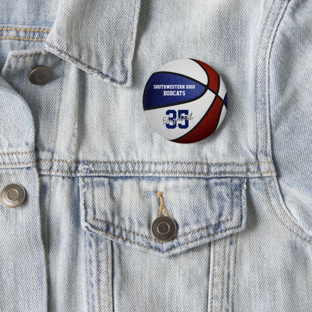 Badge Rond 5 Cm L'équipe d'athlétisme bleu Maroon couleurs basketb (En situation)